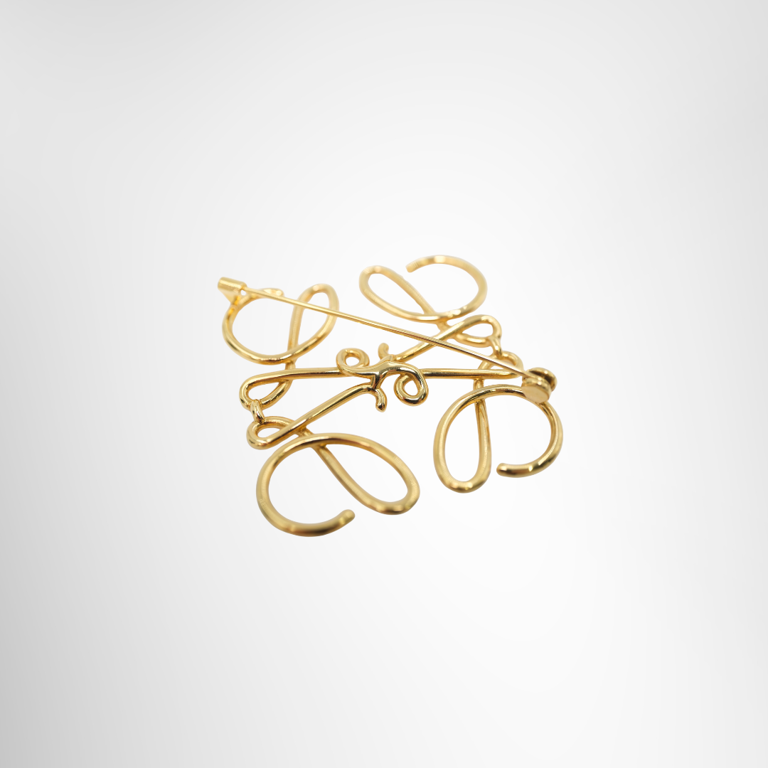 Loewe Preowned Luxury Gold Toned Brass Anagram Brooch Accessories Back View2 - Antonio & Co.