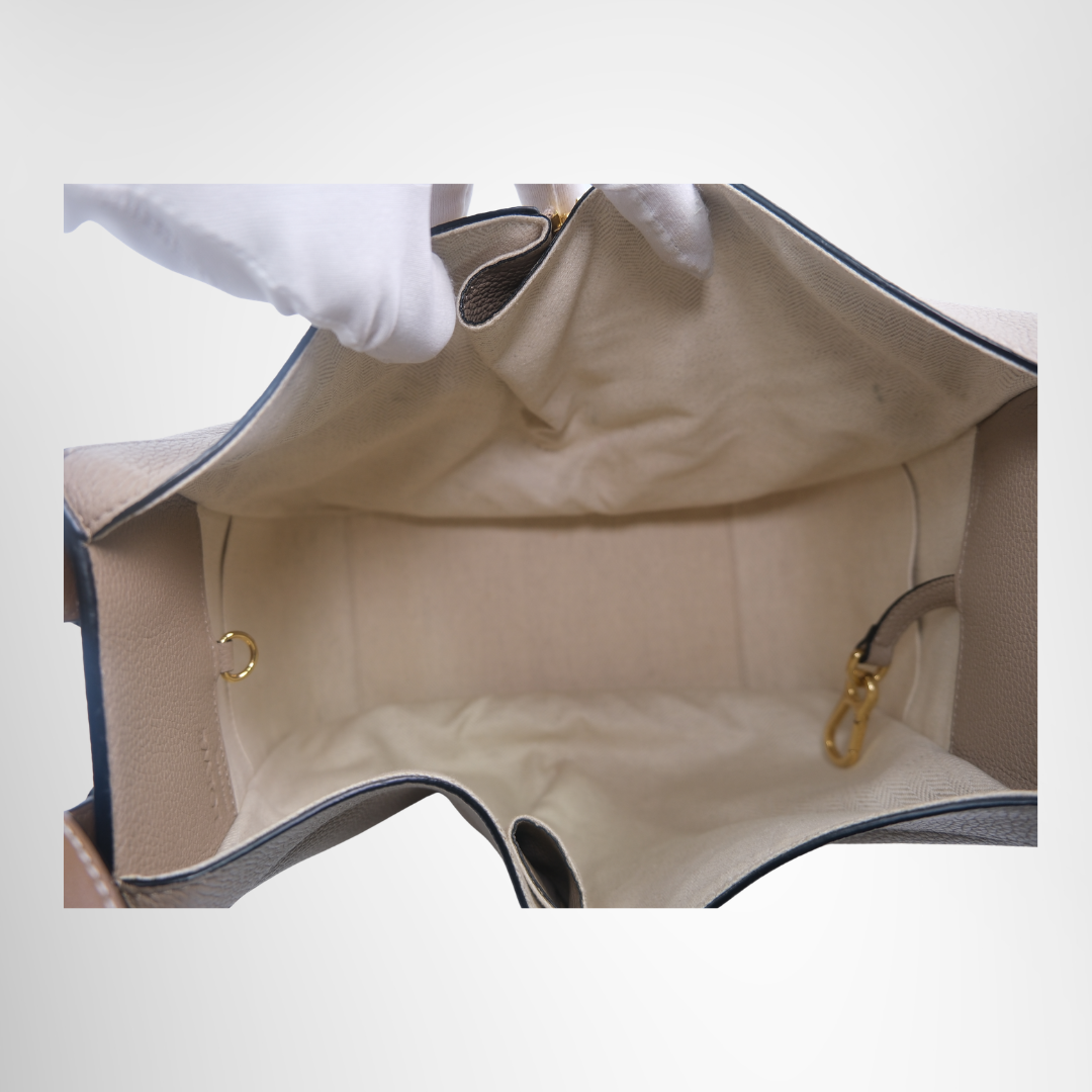 Loewe Preowned Luxury Hammock Small Leather 2-Way Handbag in Beige Bag Inside View - Antonio & Co.