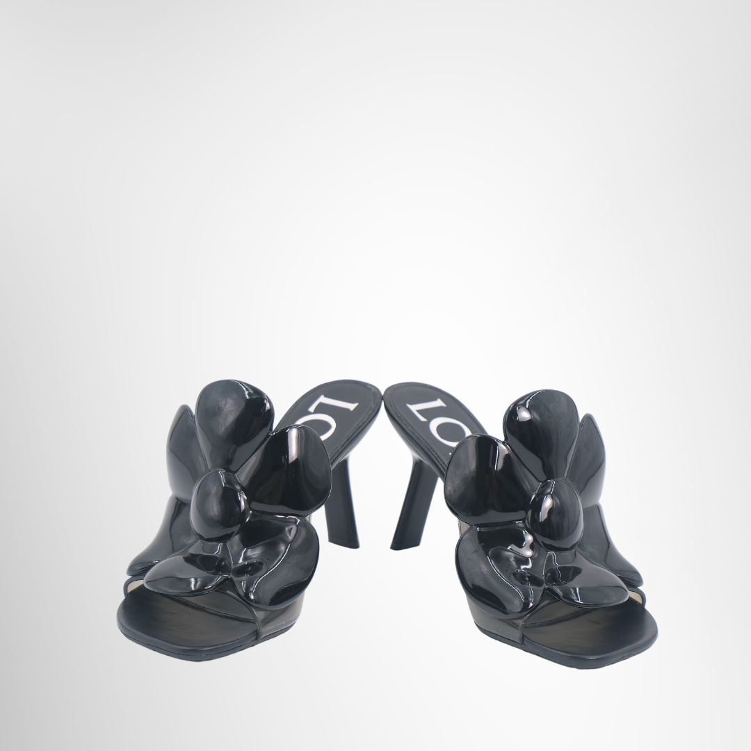 Loewe Preowned Luxury Ibiza Flower Petal Mules Front And Side View