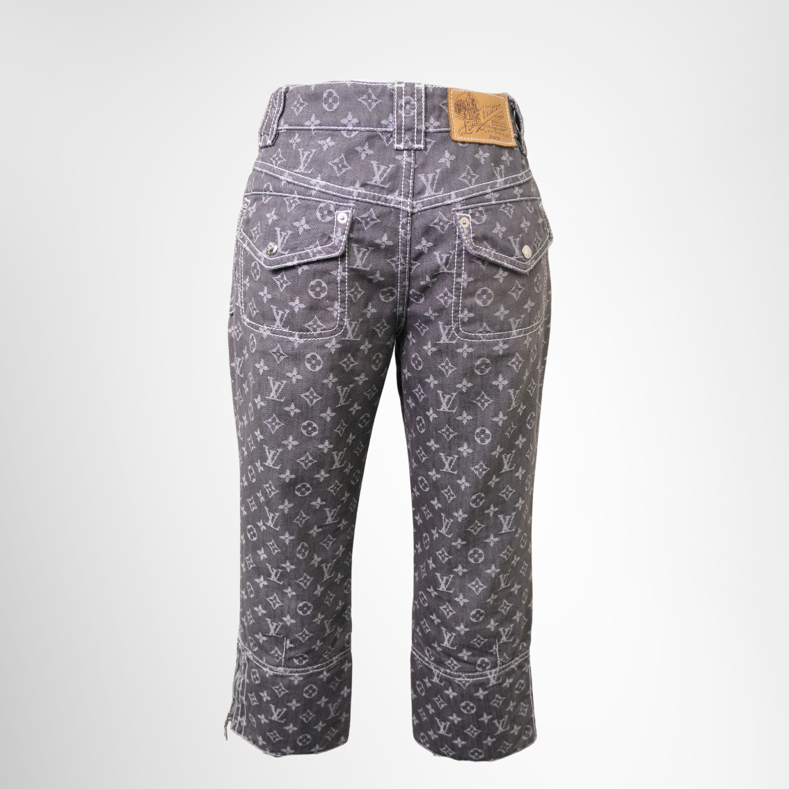 Cropped Monogram Denim Pants in Grey
