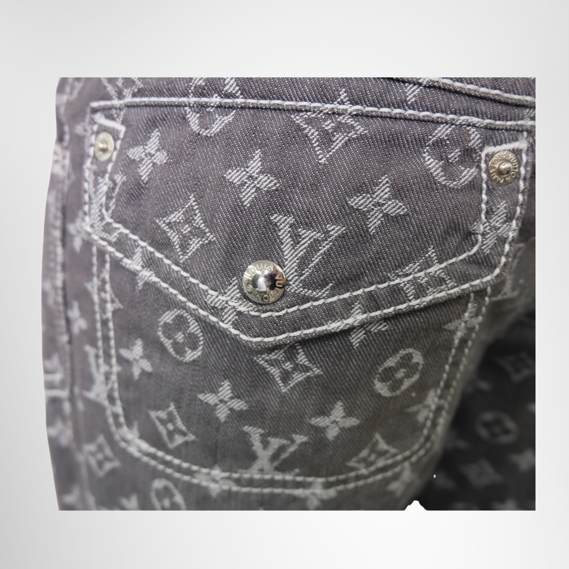 Cropped Monogram Denim Pants in Grey