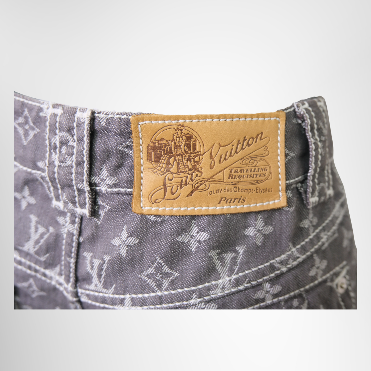 Cropped Monogram Denim Pants in Grey