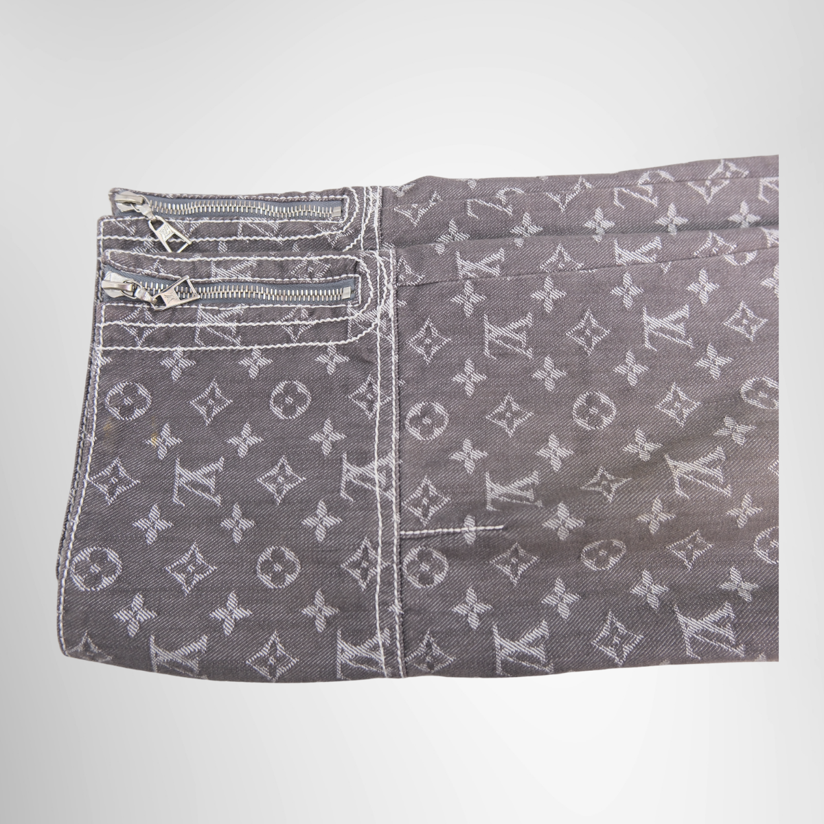 Cropped Monogram Denim Pants in Grey