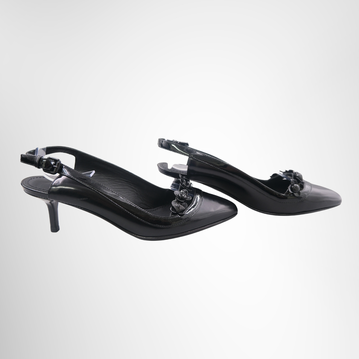Louis Vuitton Pointed-Toe Kitten Heel Slingback Pumps – Black, Size 34.5