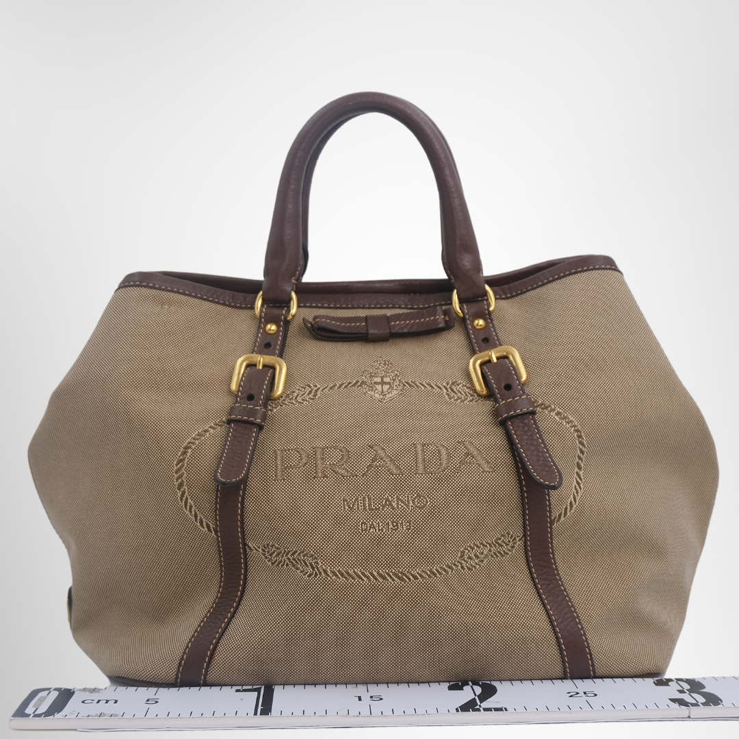 Louis Vuitton Preowned Luxury BN1841 Logo Jacquard 2-Way Tote Bag Front View - Antonio & Co.