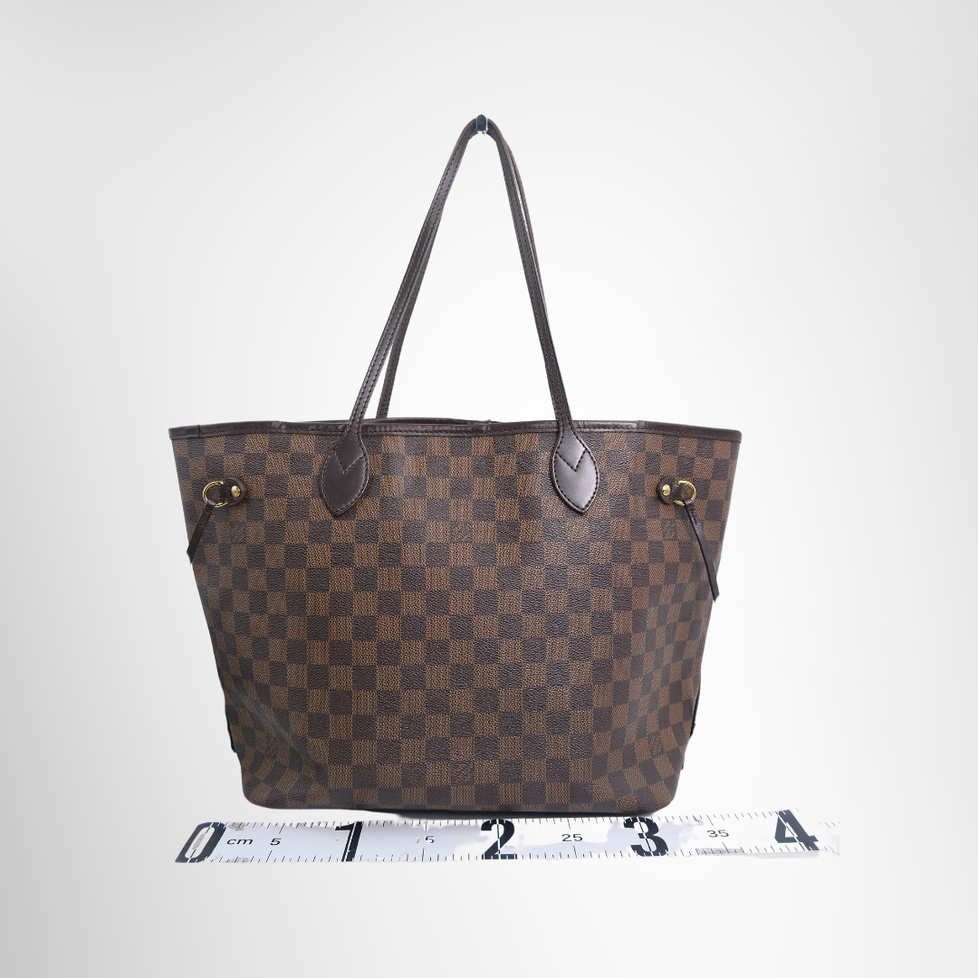 Louis Vuitton Preowned Luxury Bag Neverfull MM Tote Bag in Damier Ebene Canvas Back View