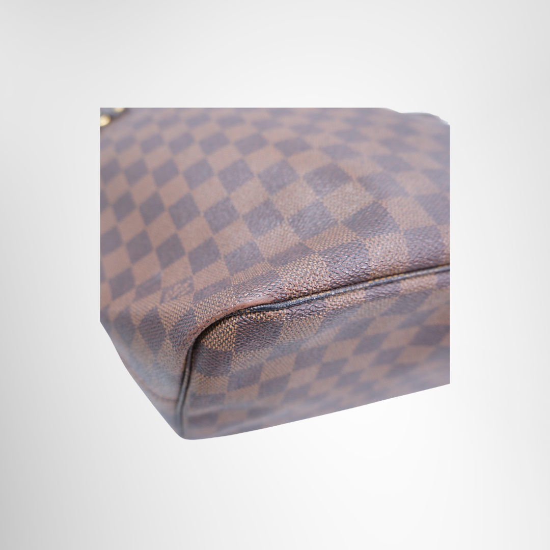 Louis Vuitton Preowned Luxury Bag Neverfull MM Tote Bag in Damier Ebene Canvas Bottom View 2