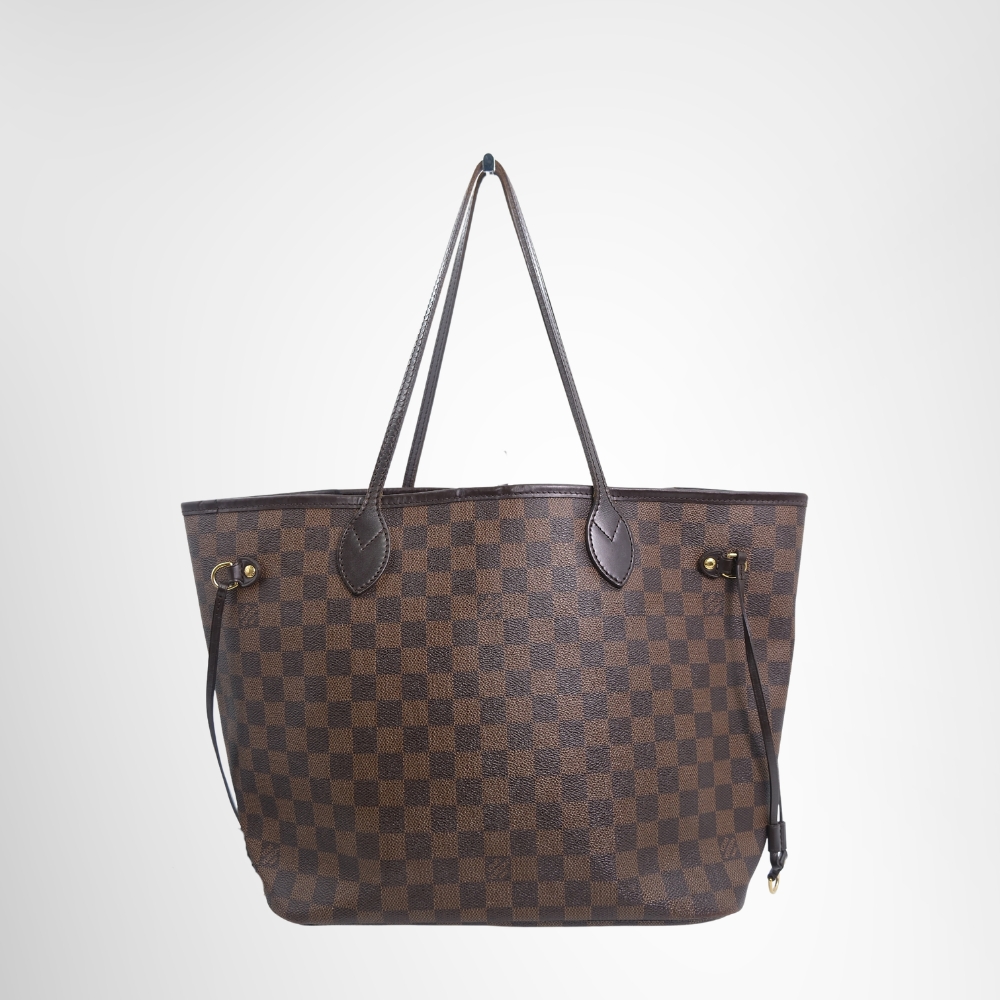Louis Vuitton Preowned Luxury Bag Neverfull MM Tote Bag in Damier Ebene Canvas Front View
