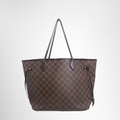 Louis Vuitton Preowned Luxury Bag Neverfull MM Tote Bag in Damier Ebene Canvas Front View
