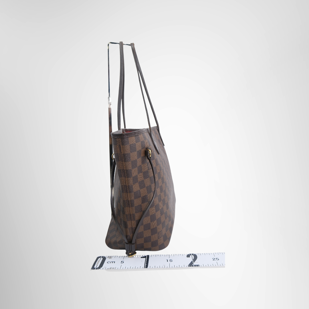 Louis Vuitton Preowned Luxury Bag Neverfull MM Tote Bag in Damier Ebene Canvas Side View