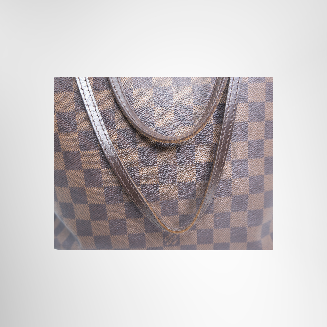 Louis Vuitton Preowned Luxury Bag Neverfull MM Tote Bag in Damier Ebene Canvas Strap View