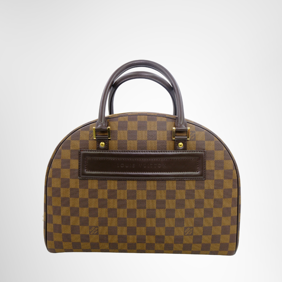 Louis Vuitton Preowned Luxury Bag Nolita Satchel in Damier Ebene Canvas Front View