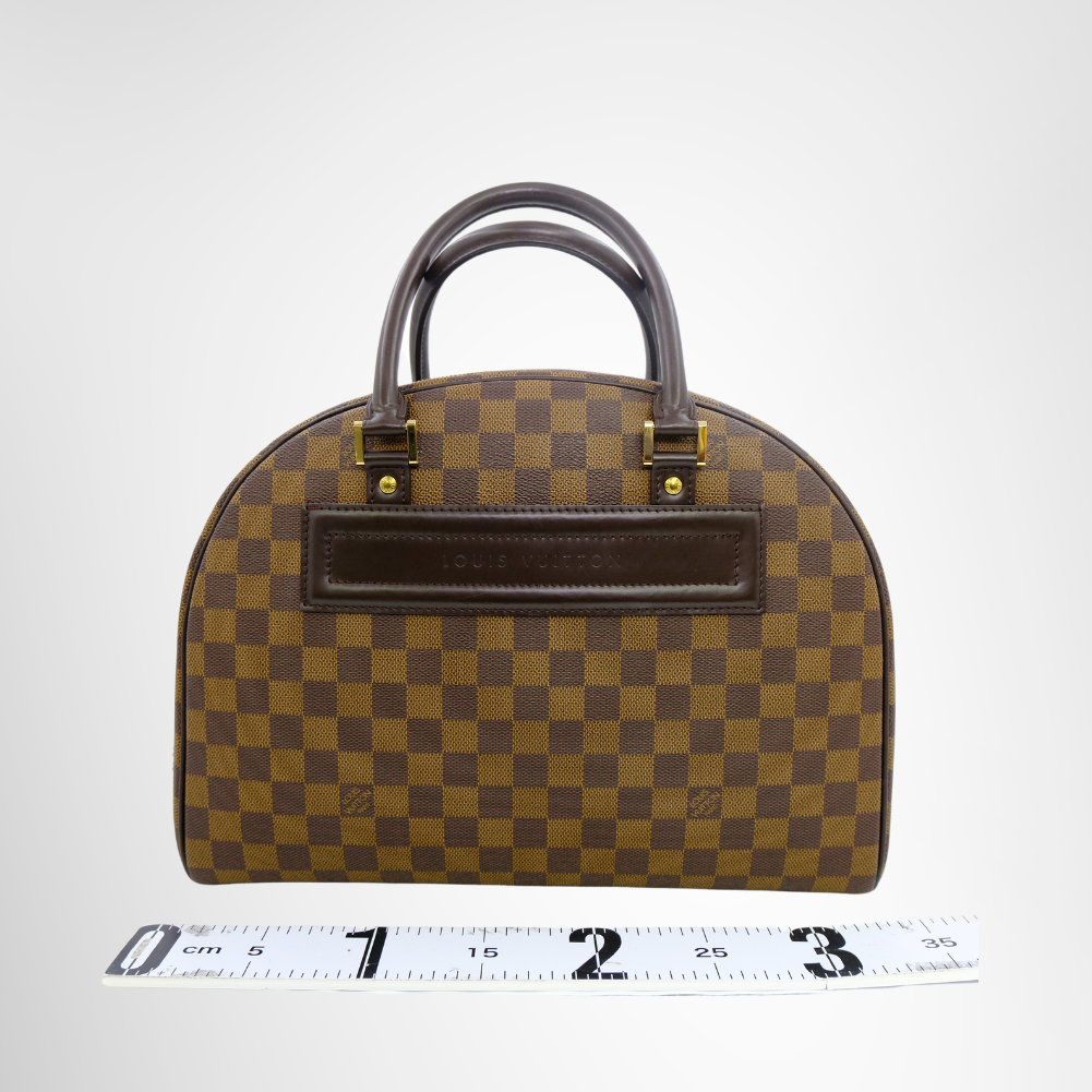 Louis Vuitton Preowned Luxury Bag Nolita Satchel in Damier Ebene Canvas Front View 3