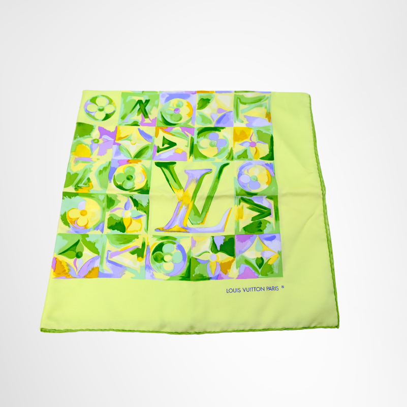 Louis Vuitton Preowned Luxury Colorful Geometric and Abstract Watercolor Scarf Folded View - Antonio & Co.