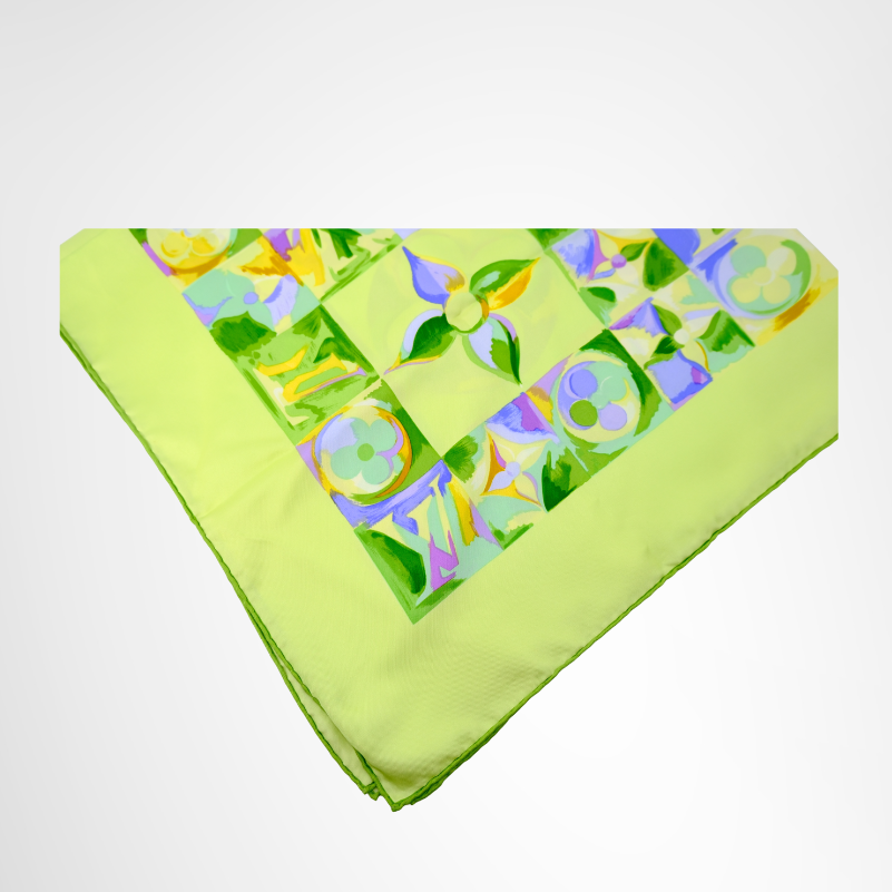 Louis Vuitton Preowned Luxury Colorful Geometric and Abstract Watercolor Scarf Folded View3 - Antonio & Co.
