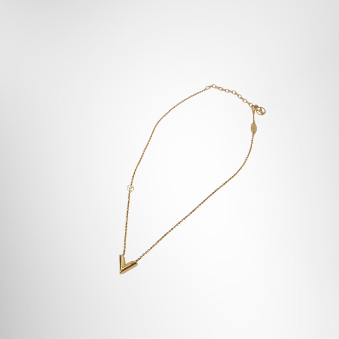 Louis Vuitton Preowned Luxury Essential V Necklace in Gold Tone Accessories Front View - Antonio & Co.