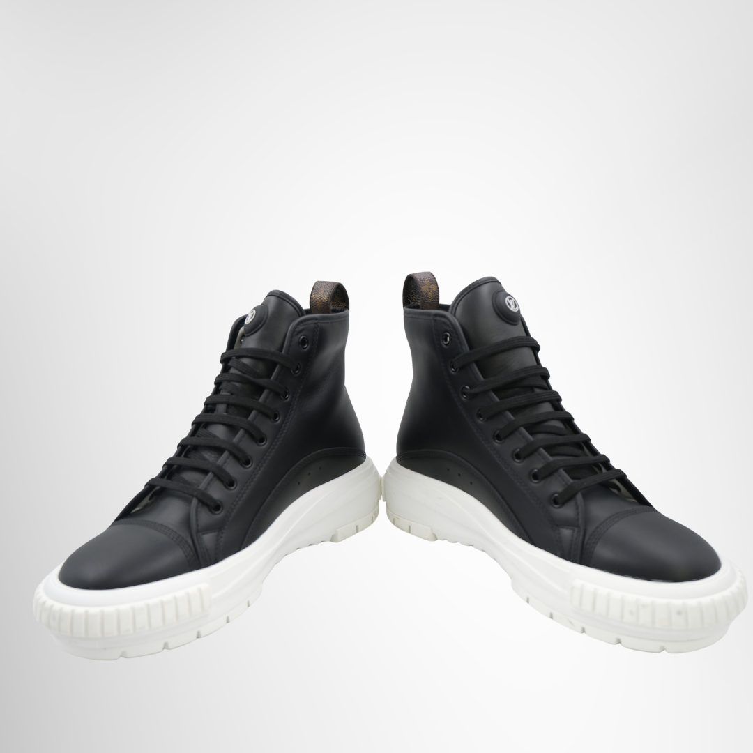 Louis Vuitton Preowned Luxury High Cut Sneaker Front And Side View
