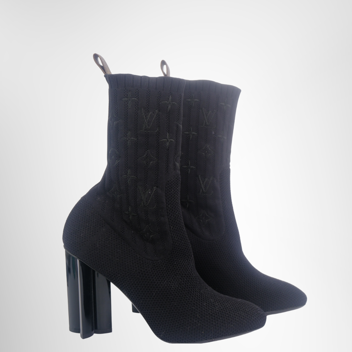 Louis Vuitton Preowned Luxury Monogram Stretch Fabric Silhouette Ankle Boot Side View - Antonio & Co.