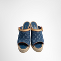 Louis Vuitton Preowned Luxury Mules Denim Espadrille Wedge Mules in Blue Front View