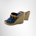 Louis Vuitton Preowned Luxury Mules Denim Espadrille Wedge Mules in Blue Side View