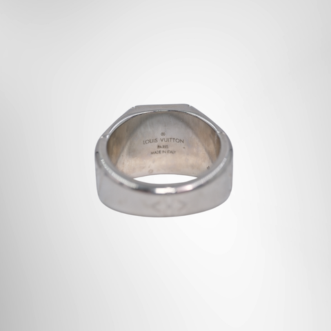 Louis Vuitton Preowned Luxury Ring Monogram Signet Silver Ring Back View 2 - Antonio & Co.