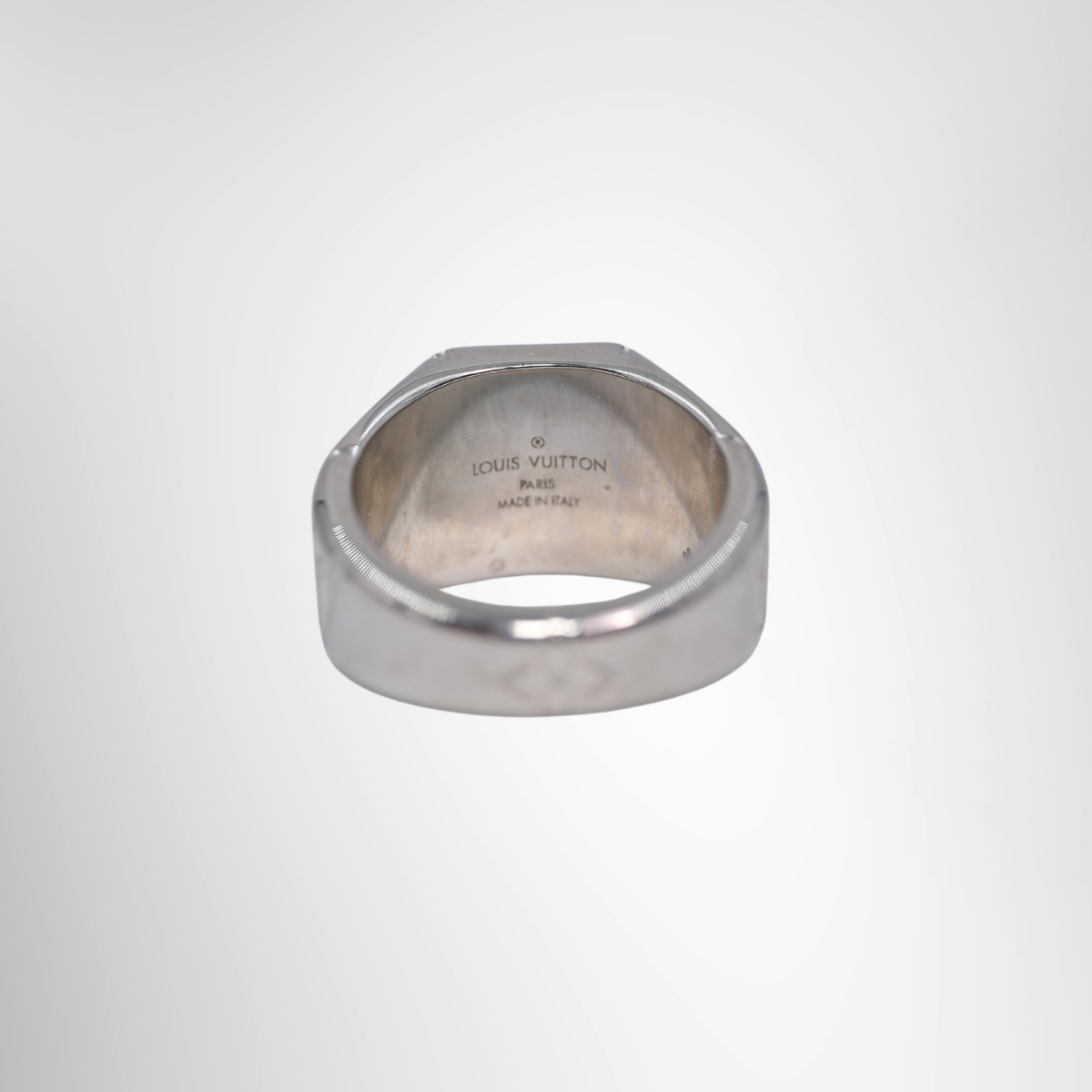 Louis Vuitton Preowned Luxury Ring Monogram Signet Silver Ring Back View 2 - Antonio & Co.