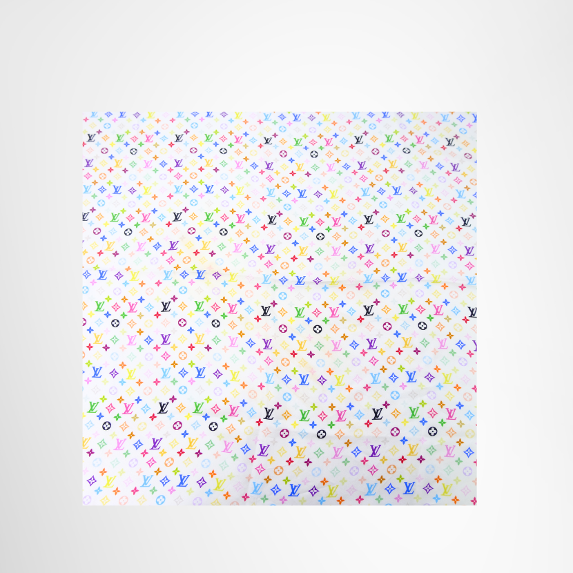 Louis Vuitton Preowned Luxury Scarf Takashi Murakami Monogram Multicolor Silk Scarf Front View