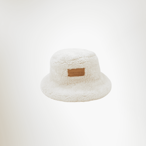 Louis Vuitton Preowned Luxury Shearling Bucket Hat Reverse View With Label