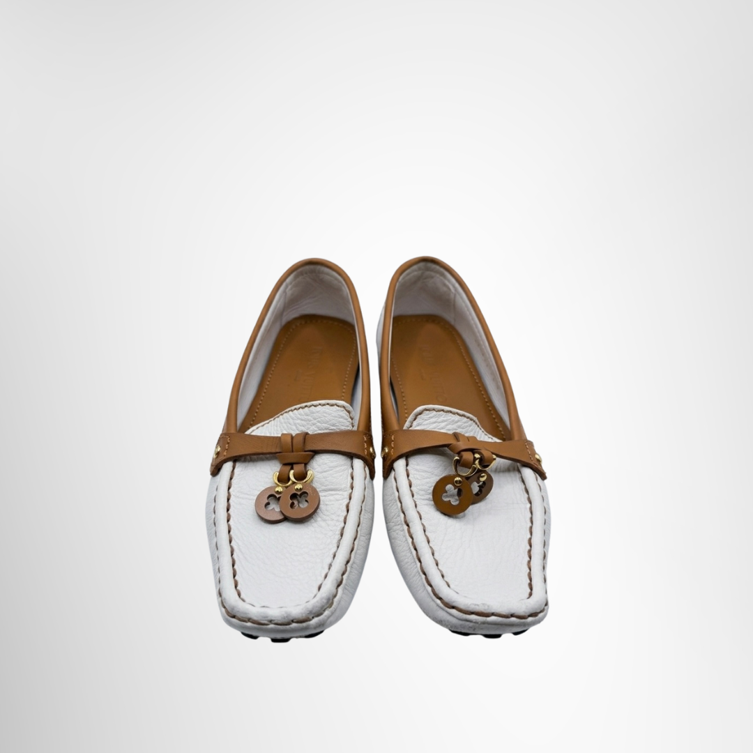 Louis Vuitton Preowned Luxury Shoes Monogram Flower Tassel Driving Loafers Front View