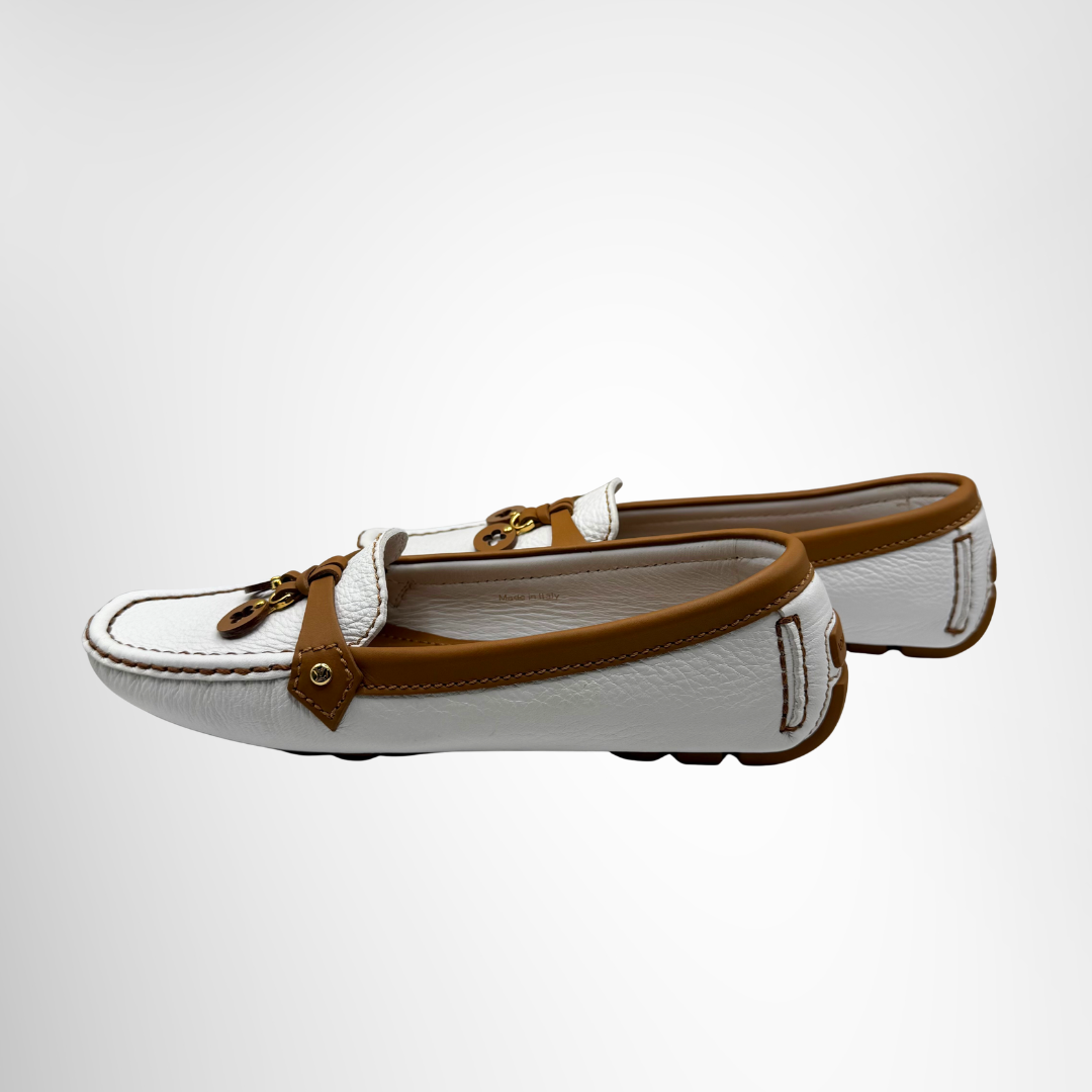Louis Vuitton Preowned Luxury Shoes Monogram Flower Tassel Driving Loafers Side View