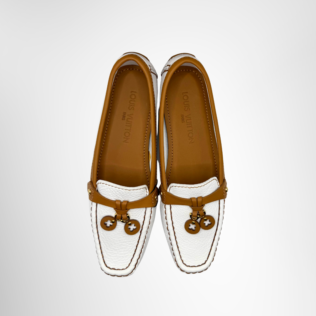 Louis Vuitton Preowned Luxury Shoes Monogram Flower Tassel Driving Loafers Top View