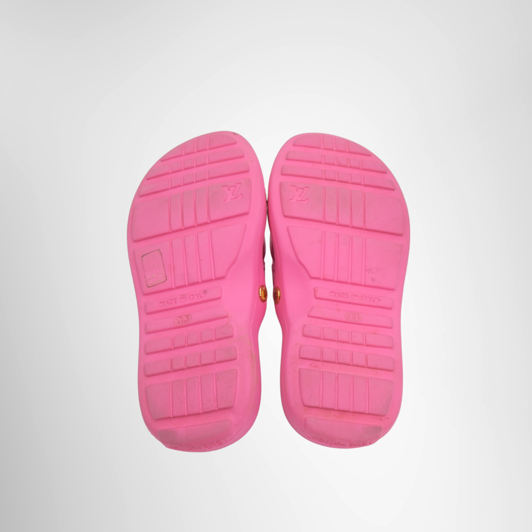 Louis Vuitton Preowned Luxury Slide Pink Monogram Slide Bottom View