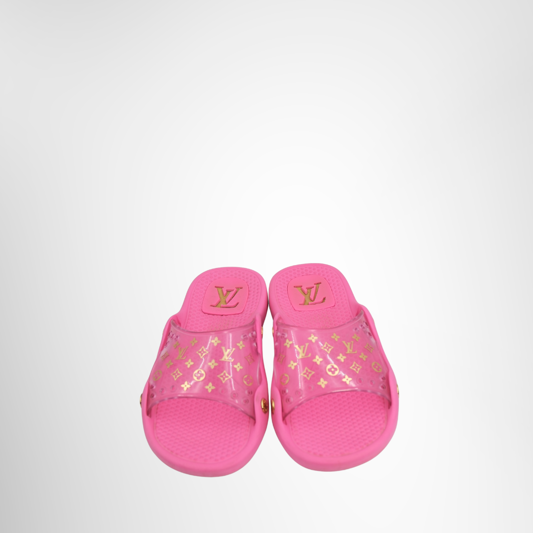 Louis Vuitton Preowned Luxury Slide Pink Monogram Slide Front View