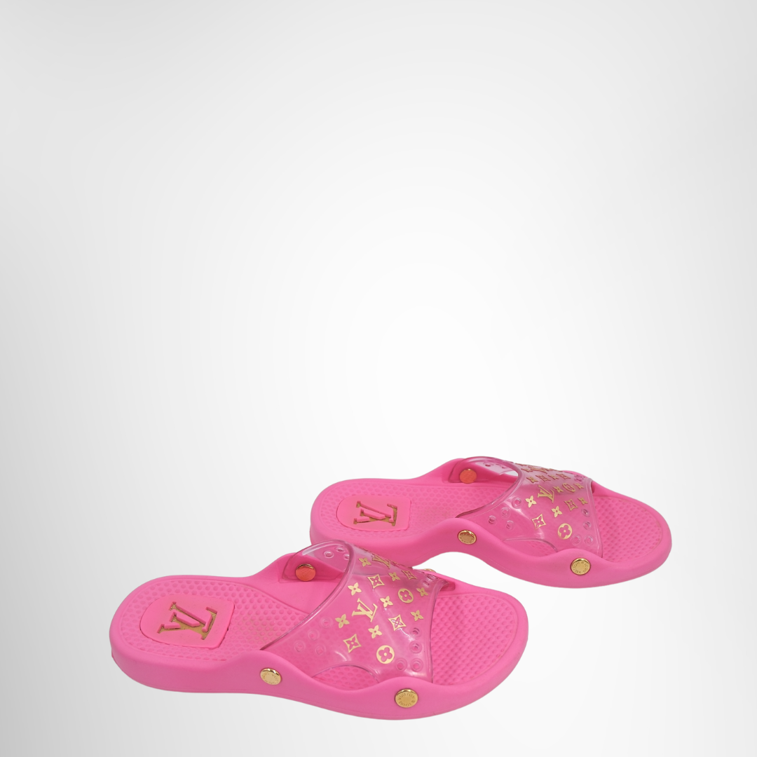 Louis Vuitton Preowned Luxury Slide Pink Monogram Slide Side View