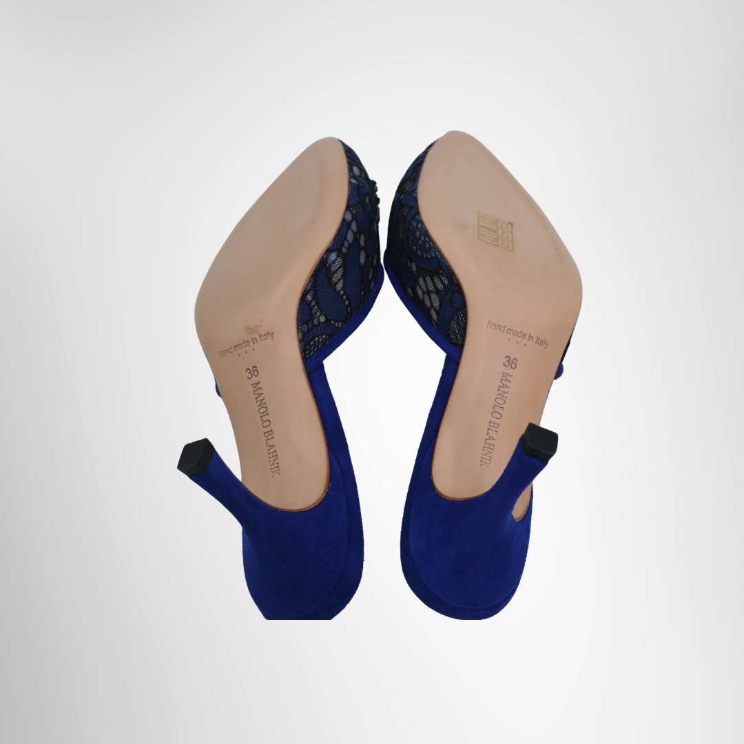 Manolo Blahnik Preowned Luxury Hangisi Slip On Blue Bottom View