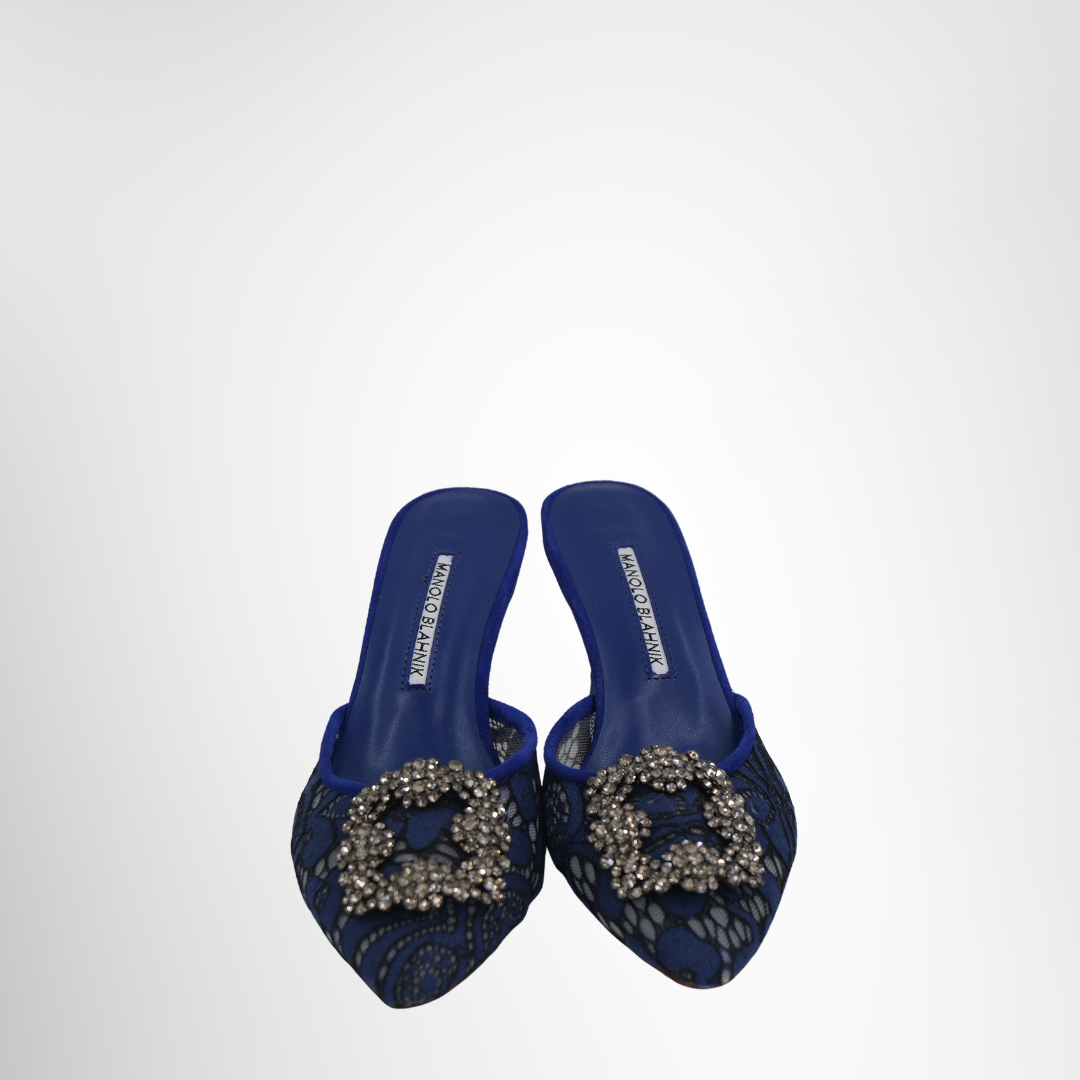 Manolo Blahnik Preowned Luxury Hangisi Slip On Blue Front Page