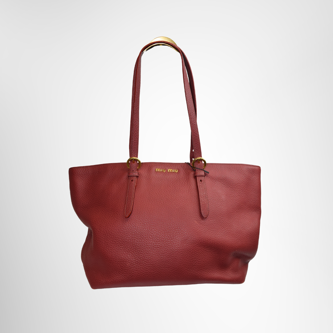 Miu Miu Preowned Luxury Bag Leather Shopping Tote Front View