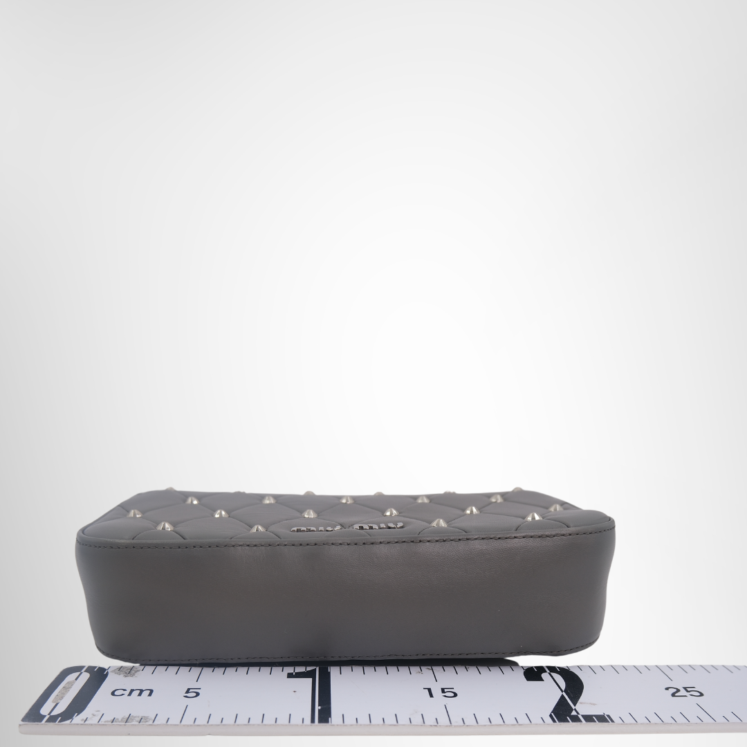 Miu Miu Preowned Luxury Gray Studded Matelassé Leather Crossbody Bag Bottom View - Antonio & Co.