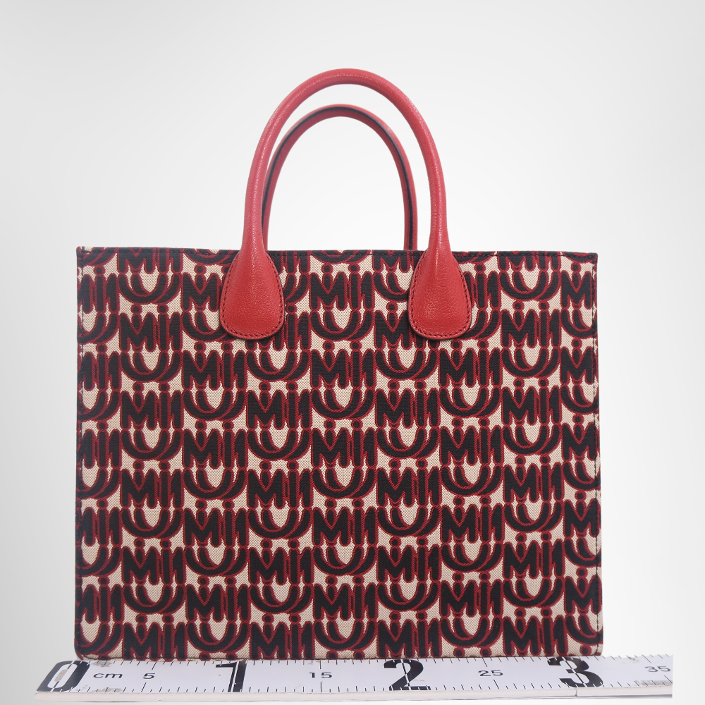 Miu Miu Preowned Luxury Logo Jacquard 2-Way Tote Bag Back View - Antonio & Co.