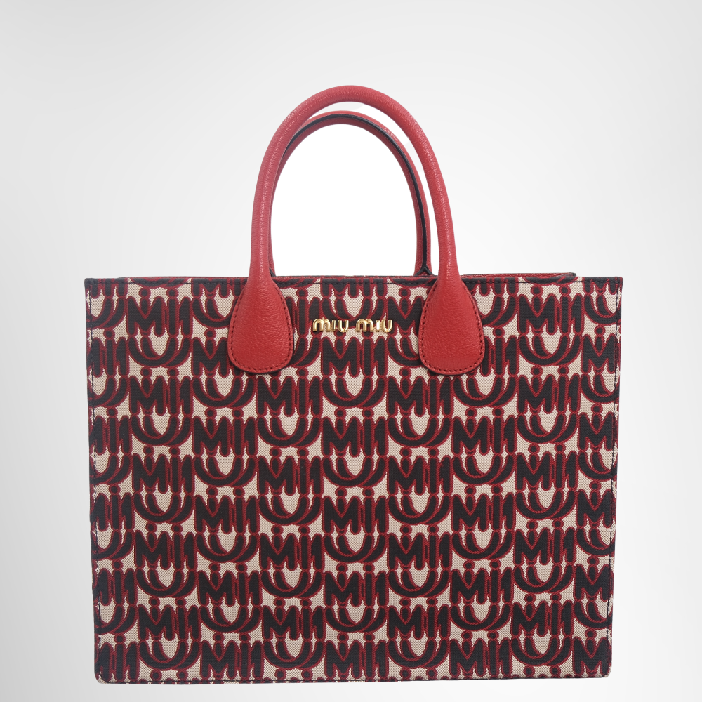 Miu Miu Preowned Luxury Logo Jacquard 2-Way Tote Bag Front Page - Antonio & Co.