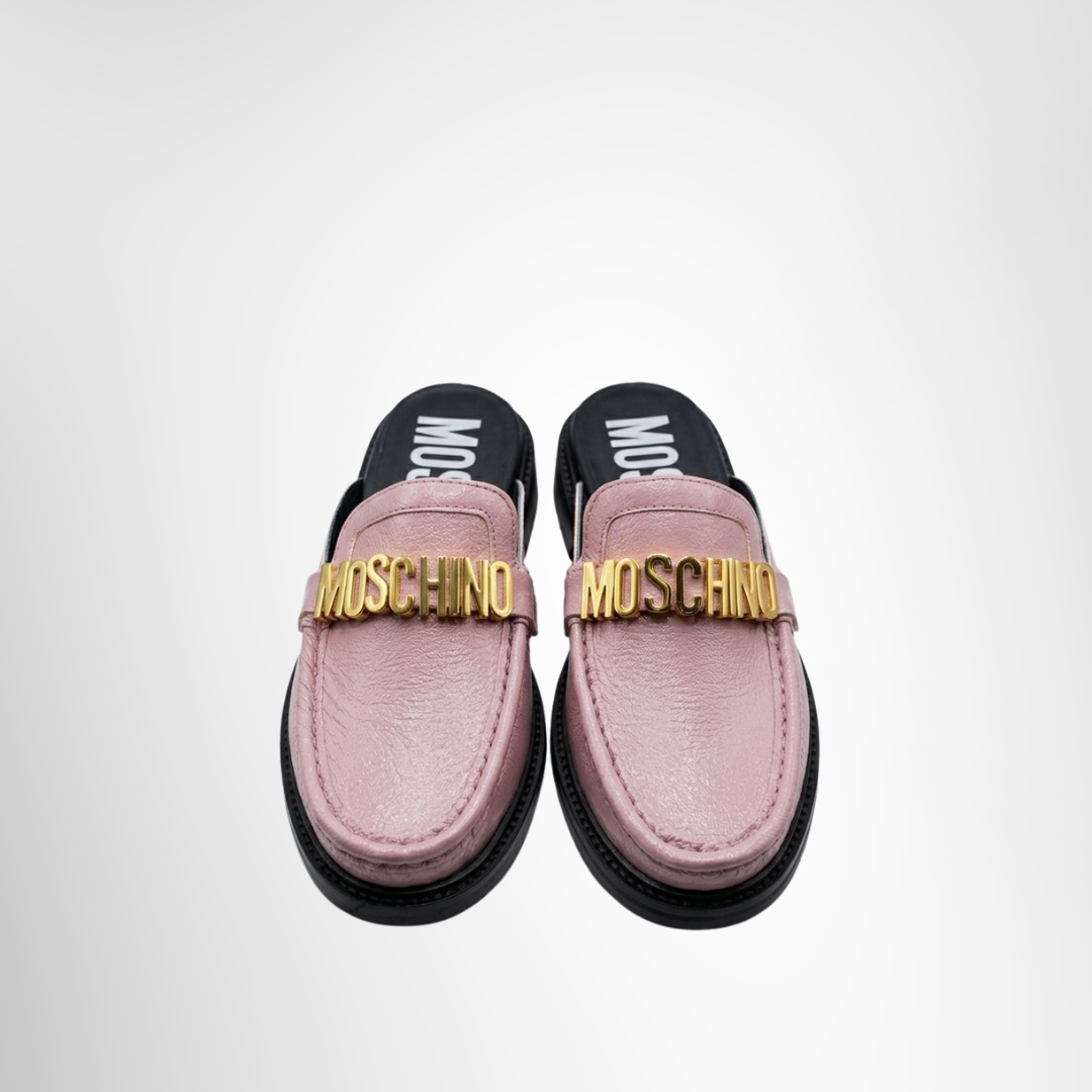 Moshino Preowned Luxury Shoes Logo-Plaque Leather Mules Front View
