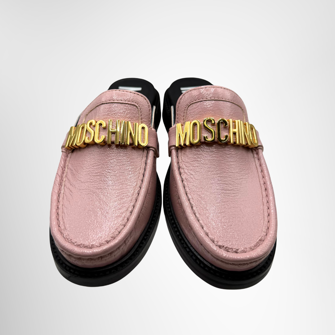 Moshino Preowned Luxury Shoes Logo-Plaque Leather Mules Front View 2