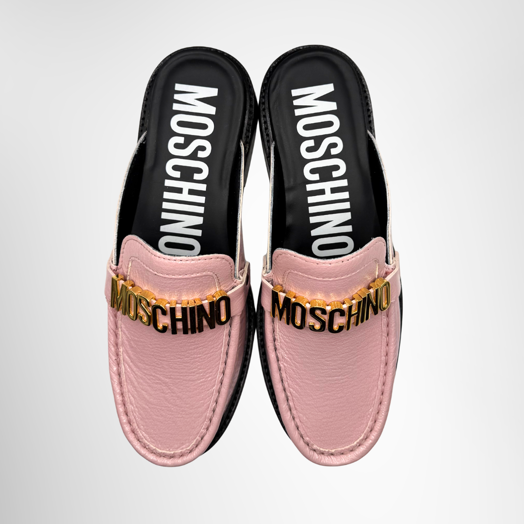 Moshino Preowned Luxury Shoes Logo-Plaque Leather Mules Top View