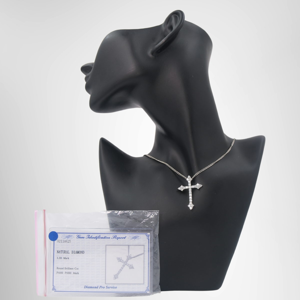 Natural Diamond Round Brilliant Cut Pt900/Pt850 Cross Necklace – Pre-Owned Luxury Brand Accessories – Antonio & Co Authentication Card