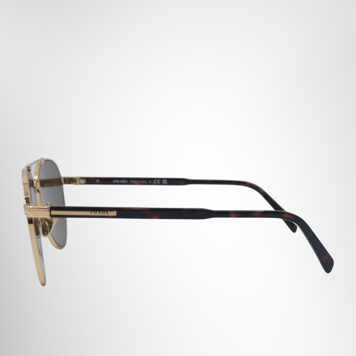Prada Gold Frame Aviator Sunglasses – Pre-Owned Luxury Brand Eyewear – Antonio & Co Side Exterior View
