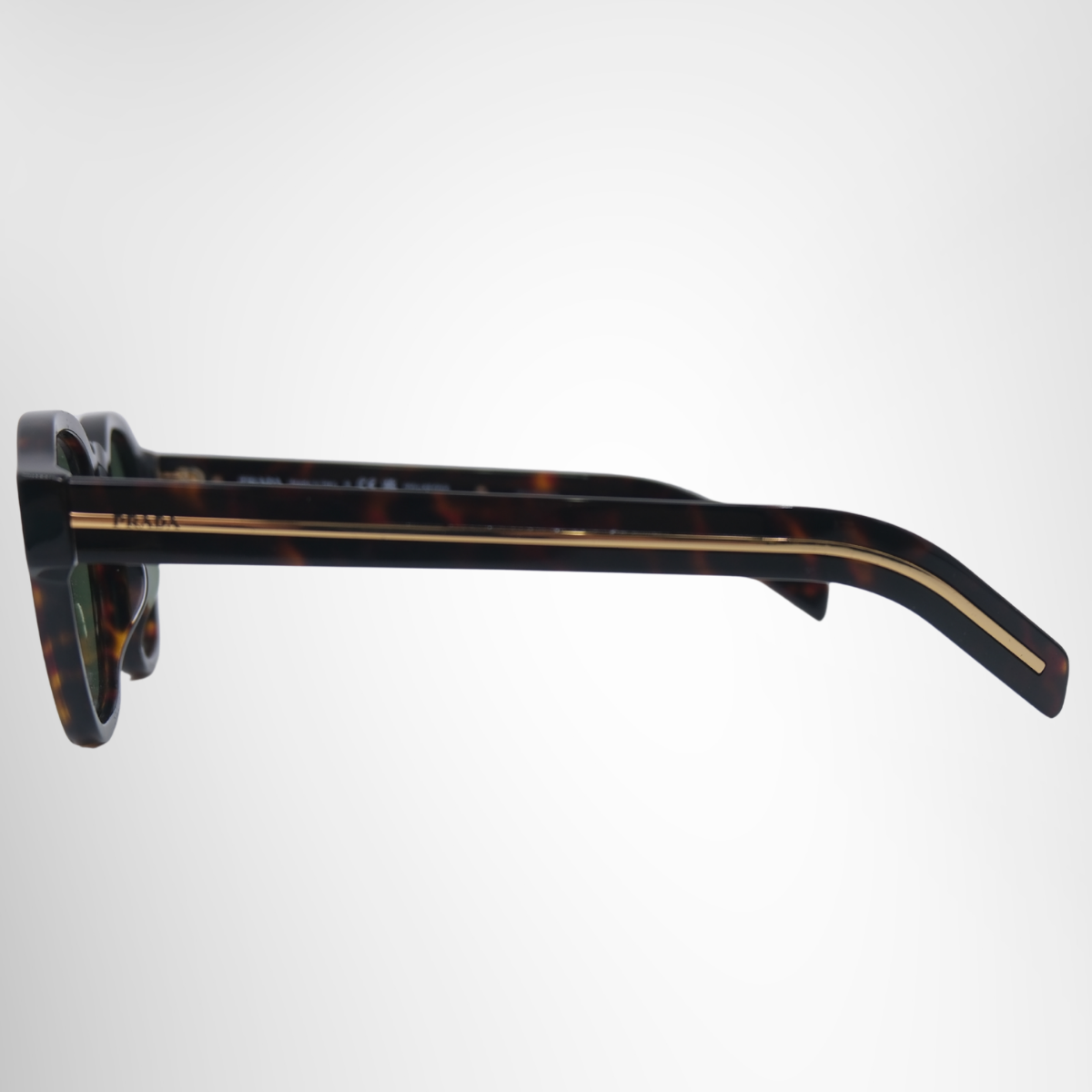 Prada Radica Tortoise Polarized Green Sunglasses – Pre-Owned Luxury Brand Sunglasses – Antonio & Co Side Exterior View