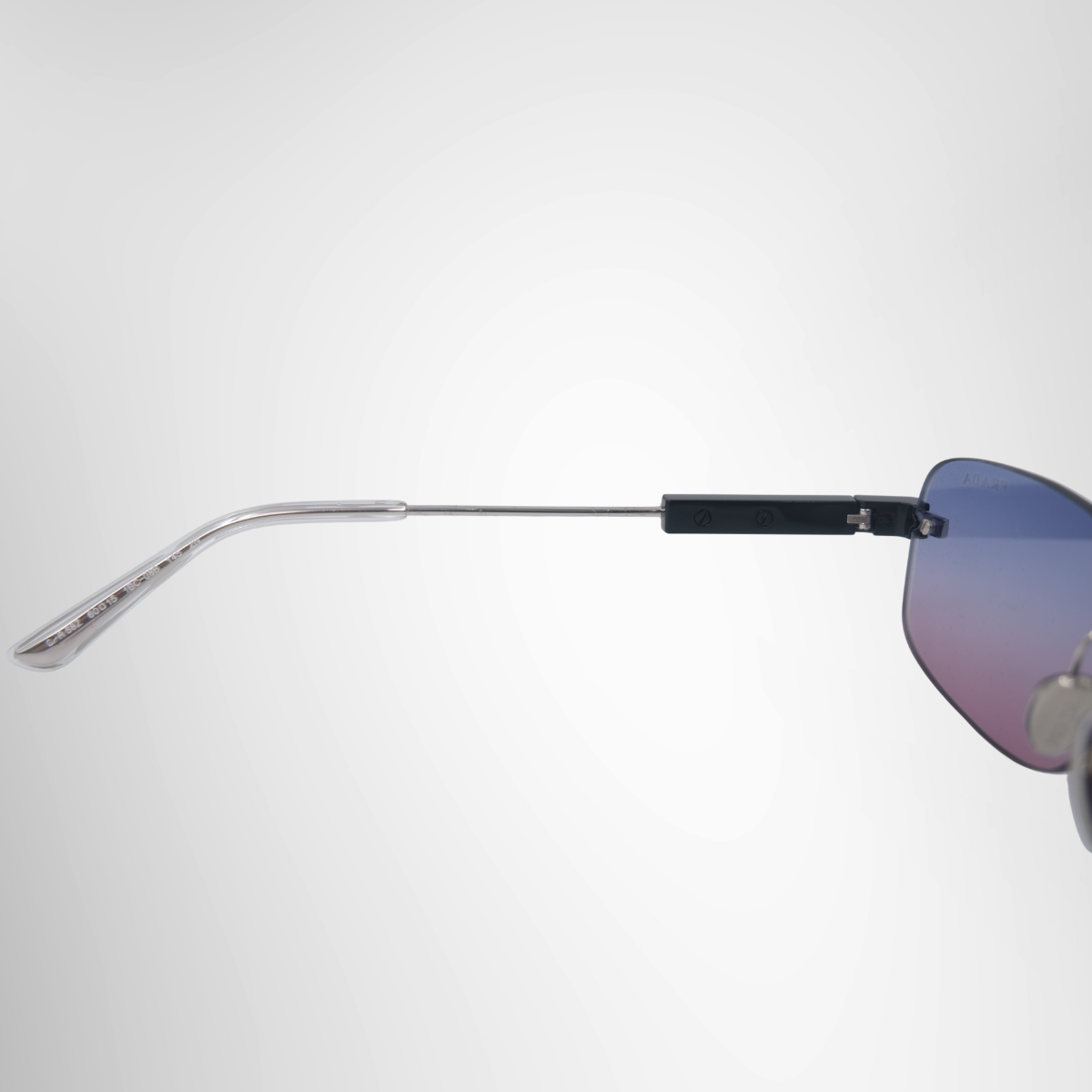 Prada Rectangular Rimless Metal Sunglasses – Pre-Owned Luxury Sunglasses – Antonio & Co Left Interior View