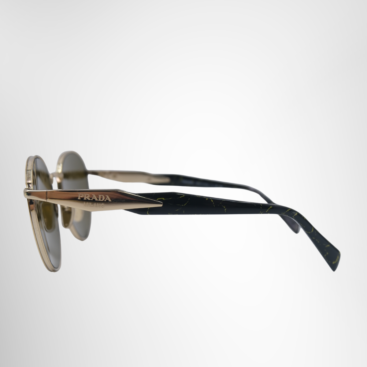 Prada Gold Metal Sunglasses – Pre-Owned Luxury Brand Sunglasses – Antonio & Co Side View