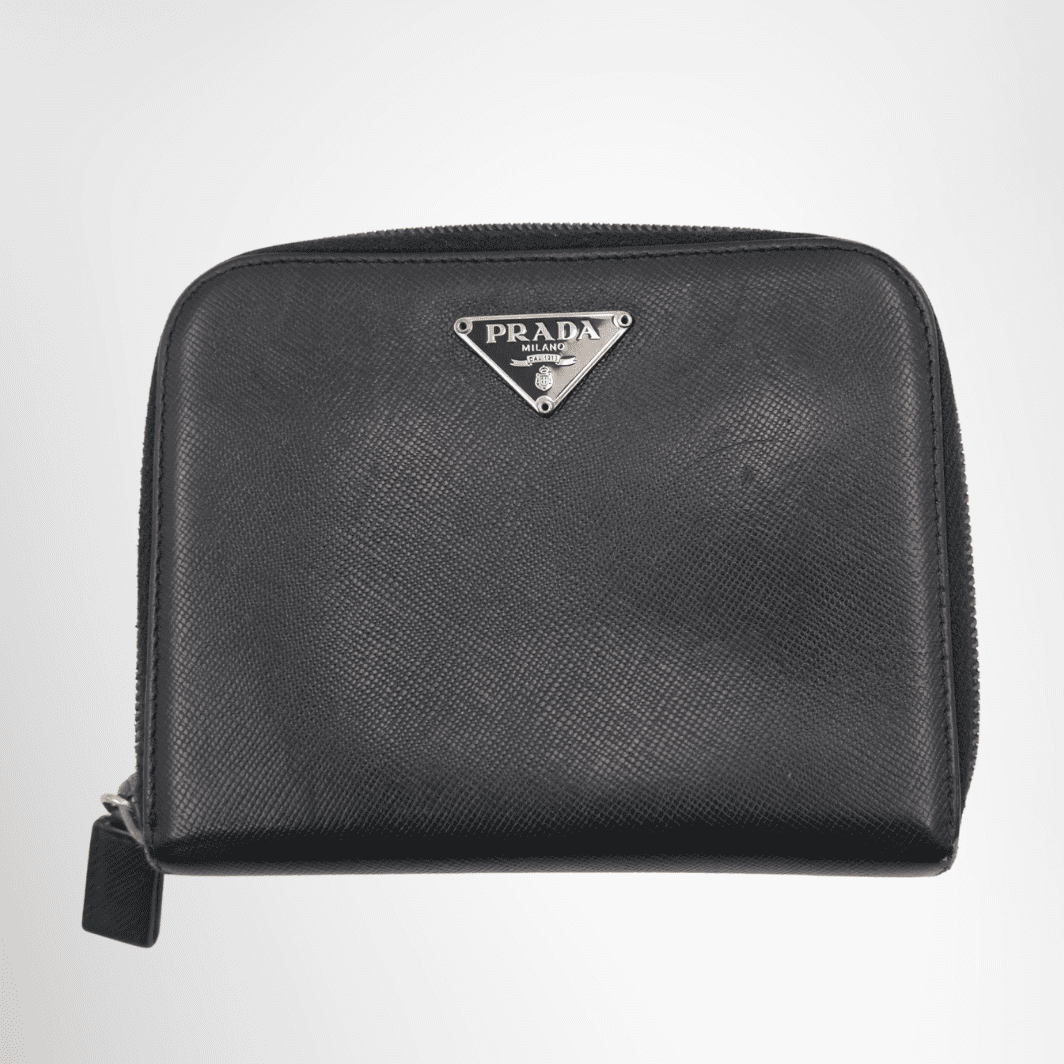 Prada Saffiano Leather Compact Zip Around Wallet – Pre-Owned Luxury Brand Wallet – Antonio & Co Front Page