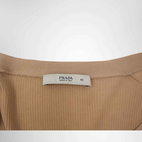 Prada Vintage Cashmere-Silk Blend V-Neck Cardigan – Beige, Size 40